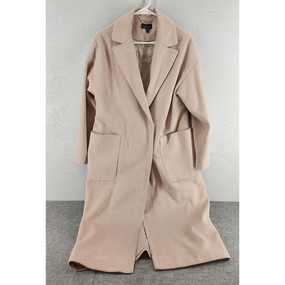 Topshop Beige Wool Blend Longline Oversized Coat Outerwear‎ Womens Size 8